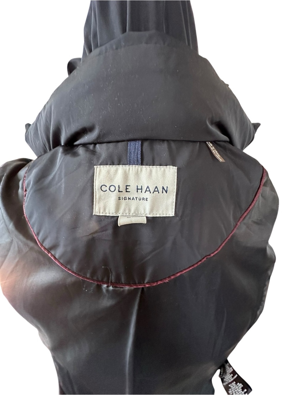 Cole Haan Navy Long Puffer Coat with Hood Medium - Picture 3 of 3